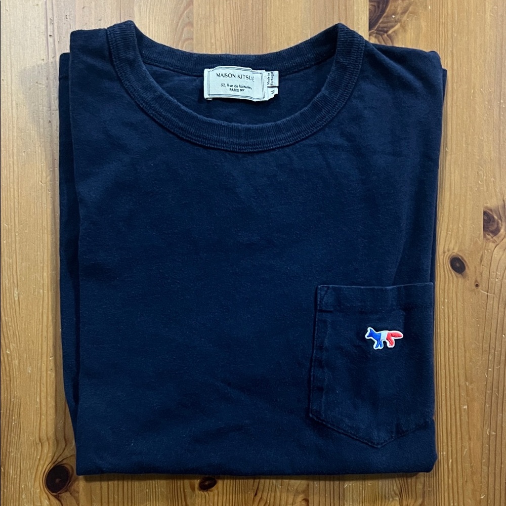 Maison Kitsuné Navy Crewneck Tee With TriColored Fox